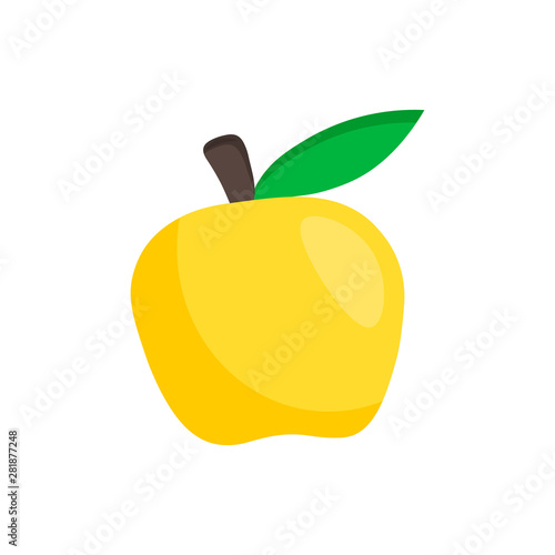 Vector yellow apple illustration isolated on white background. Simple fruit flat icon