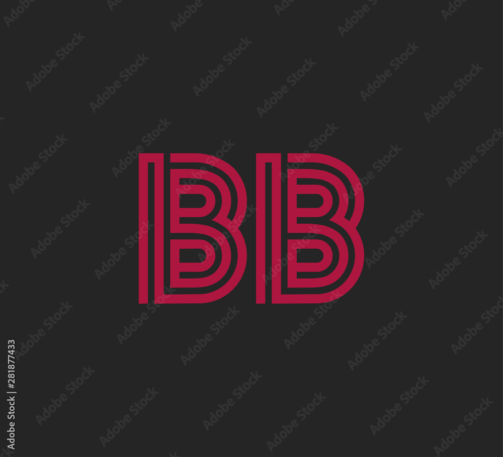 Initial two letter red line shape logo on black vector BB Initial two letter red line shape logo on black vector BB