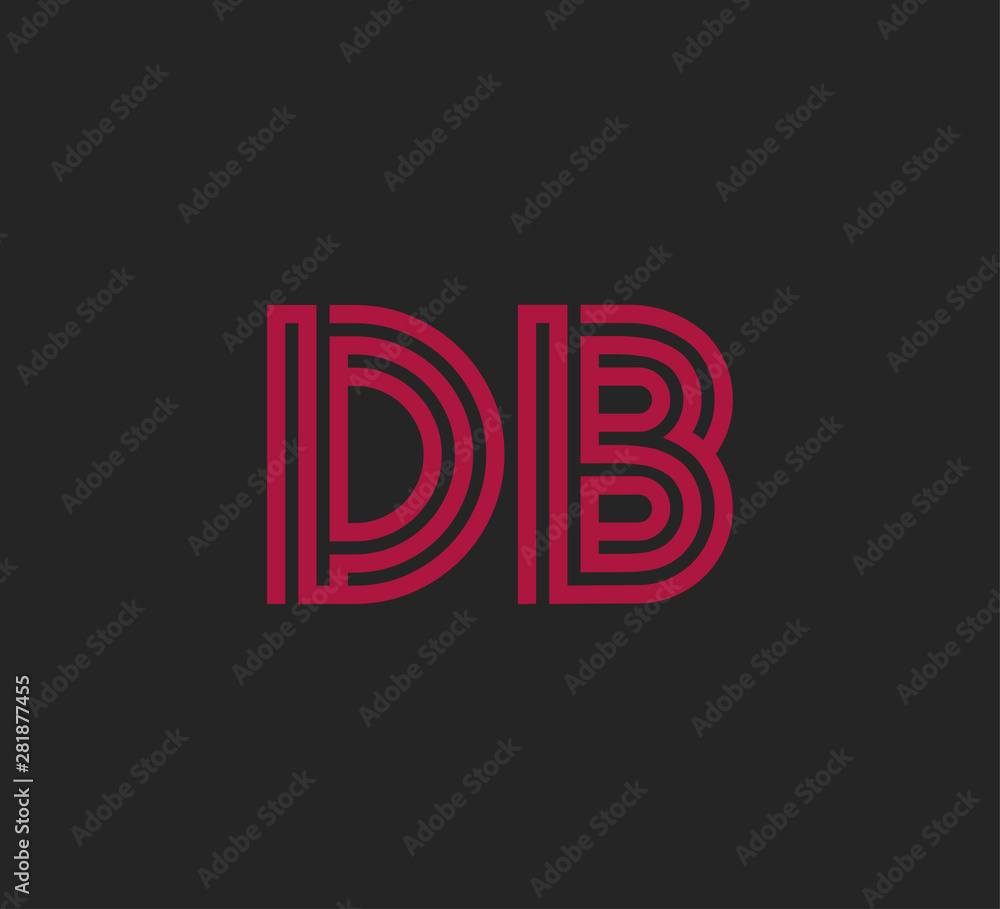 Initial two letter red line shape logo on black vector DB Initial two letter red line shape logo on black vector DB