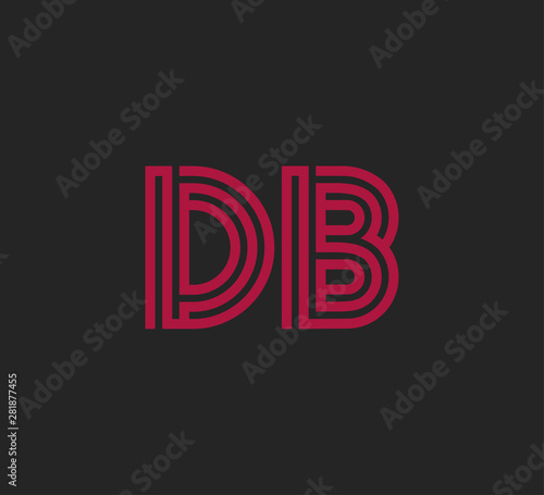Initial two letter red line shape logo on black vector DB