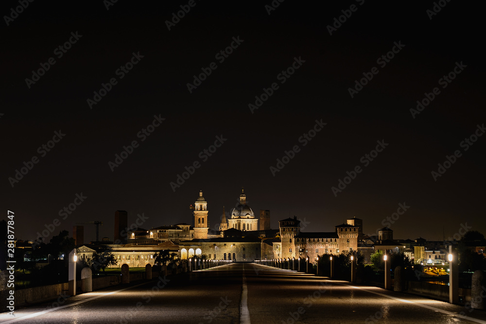 Mantua, night photography of the 'entrance to the city. Famous city of Italy.
