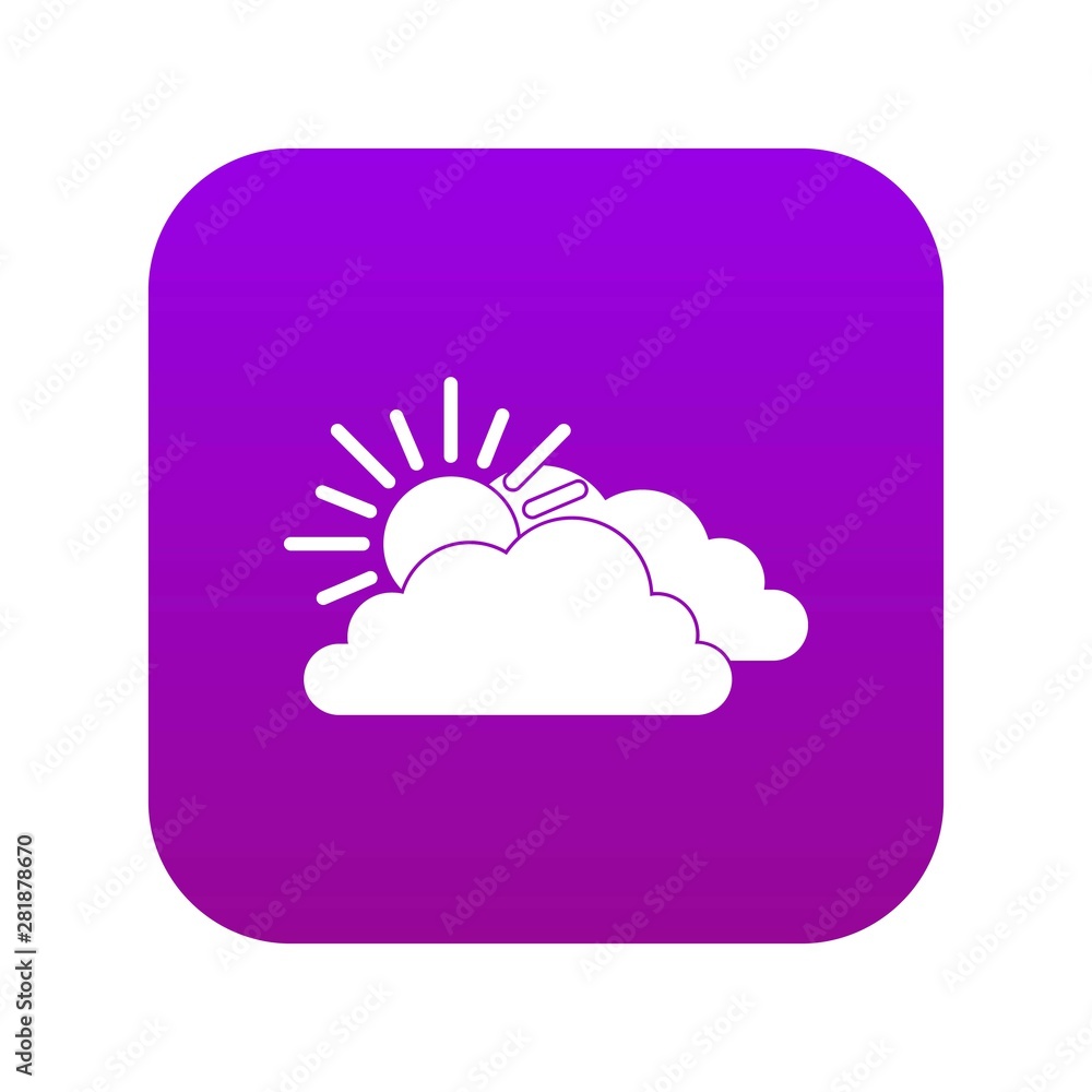 Sun and cloud icon digital purple for any design isolated on white vector illustration