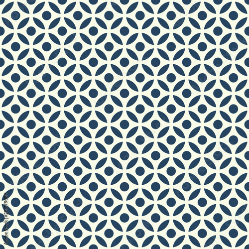 Seamless blue and white vintage round exclusion textile pattern vector