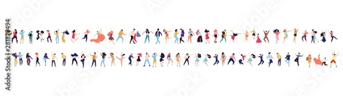 Crowd of young people dancing at club. Big set of characters having fun at party. Flat colorful vector illustration. - Vector