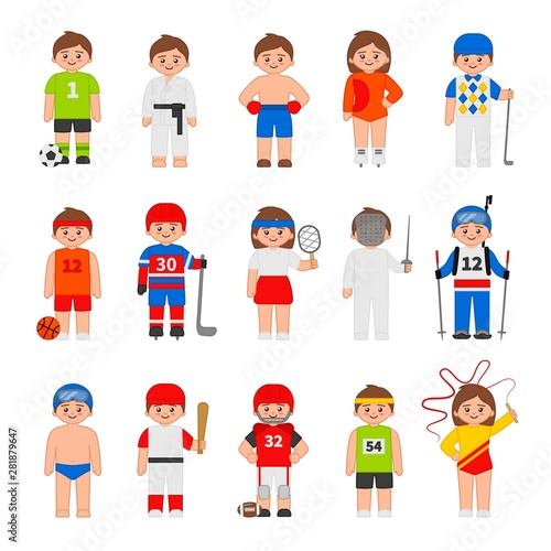 Vector set of different sportsmans in cartoon style. 