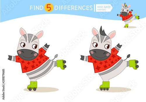 Find differences.  Educational game for children. Cartoon vector illustration of cute zebra. © Алёна Игдеева