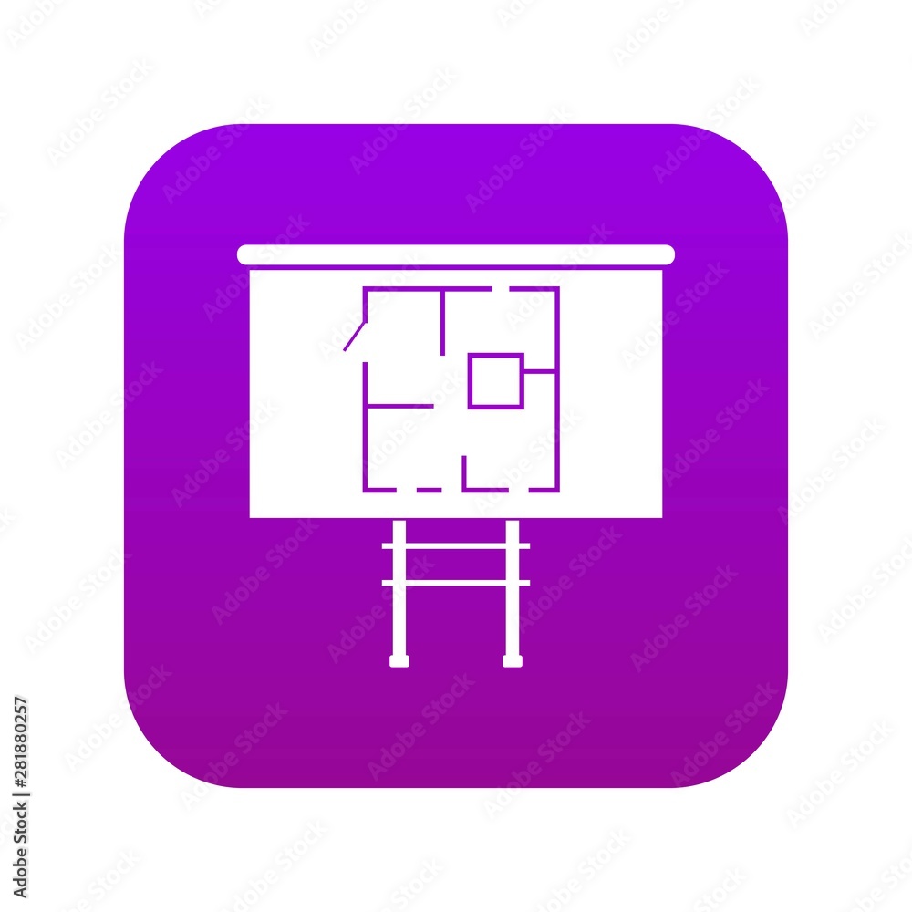 Project of house on a board icon digital purple for any design isolated on white vector illustration Project of house on a board icon digital purple for any design isolated on white vector illustration