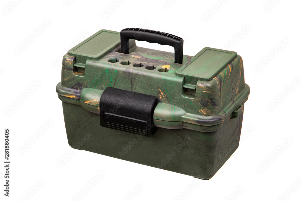 Large Shell Case. Hunting Cartridge ammo Box isolated on white background. Large Shell Case. Hunting Cartridge ammo Box isolated on white background.