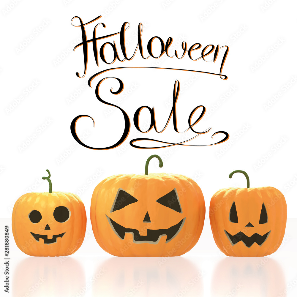 3D Halloween sale card with three pumpkins