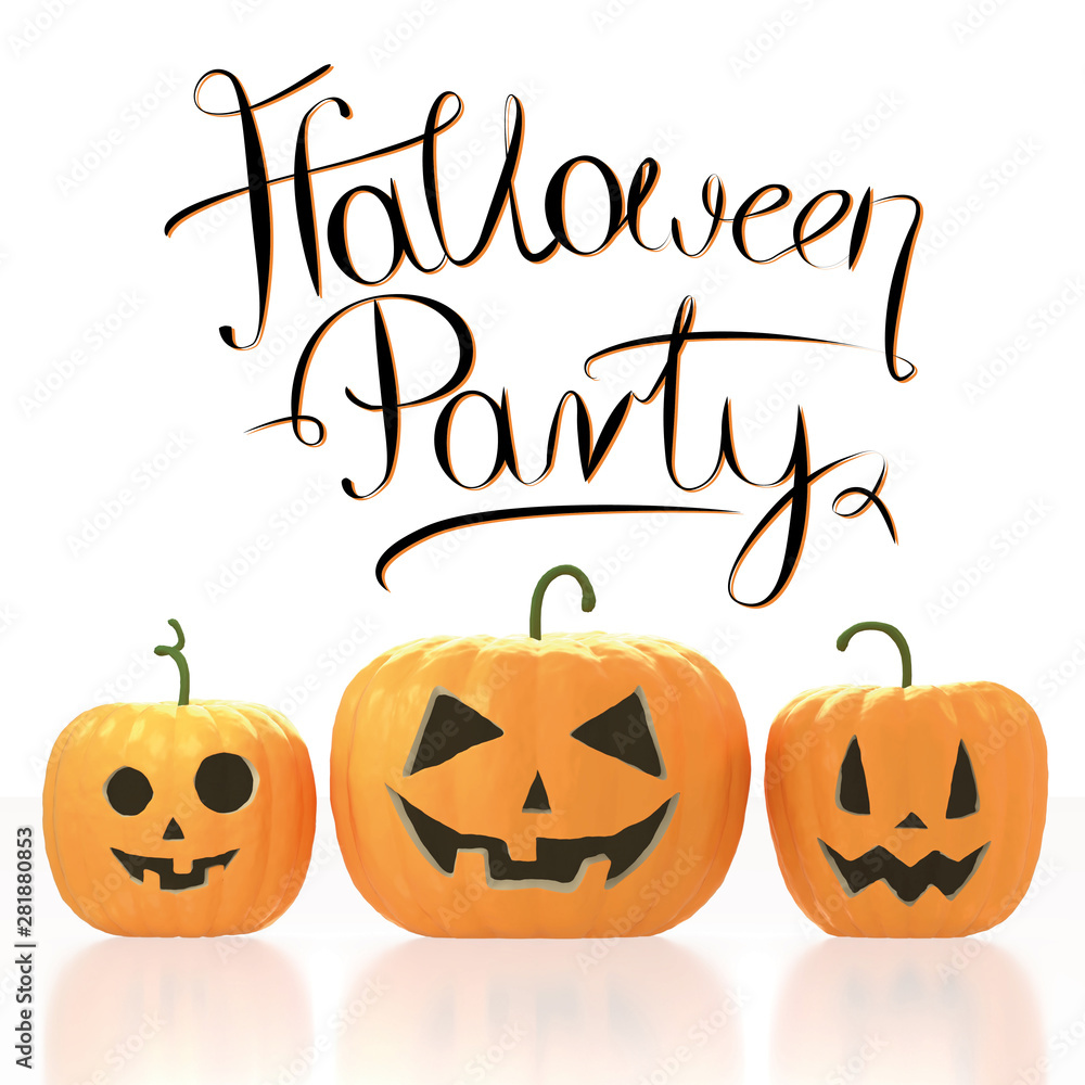 3D Halloween Party card with three pumpkins 3D Halloween Party card with three pumpkins