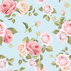 Fototapete Rosenmuster Romantische Rosen Musterdesign in Pastell  © lukasdedi