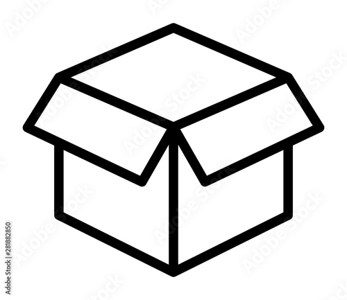 Empty open shipping box or unboxing line art vector icon for apps and websites