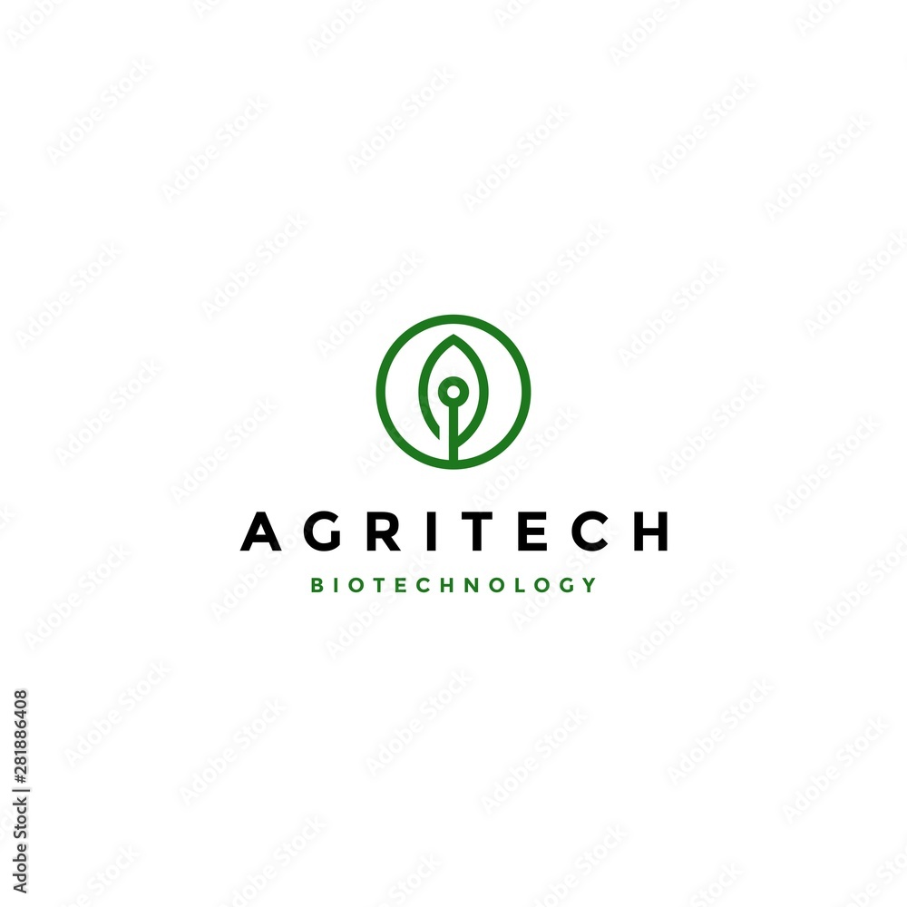 Agricultural technology with line art leaf logo