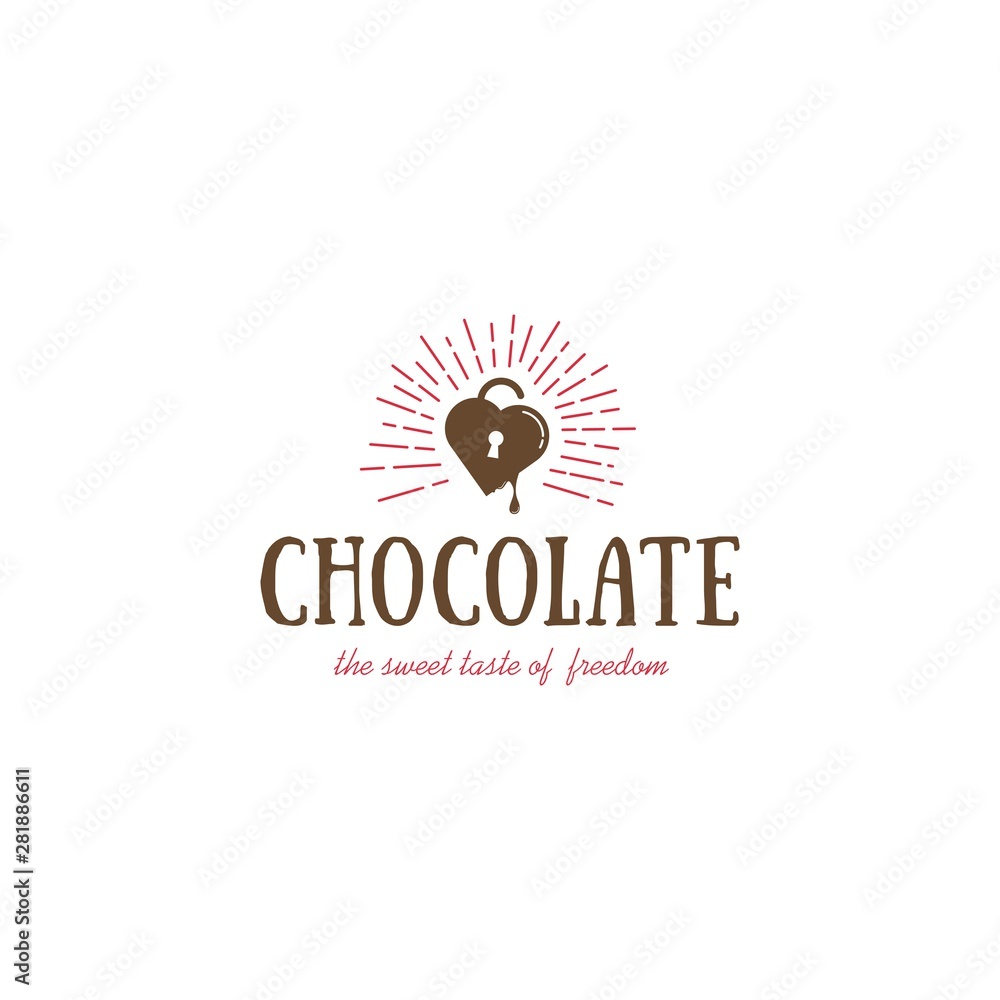 Fototapeta premium Chocolate logo with unlock heart, Freedom, Rays