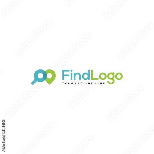 magnifying glass geotag pin location logo