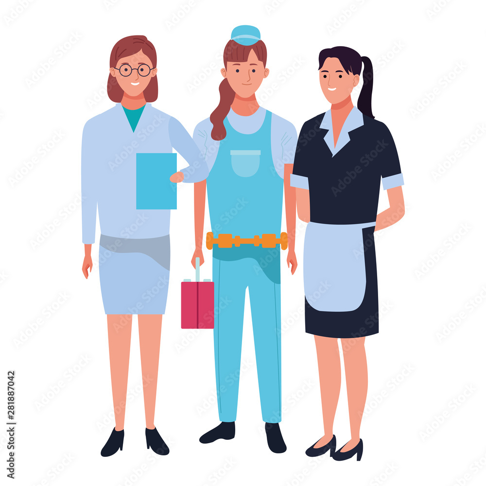 Obraz premium Professionals workers characters smiling cartoons