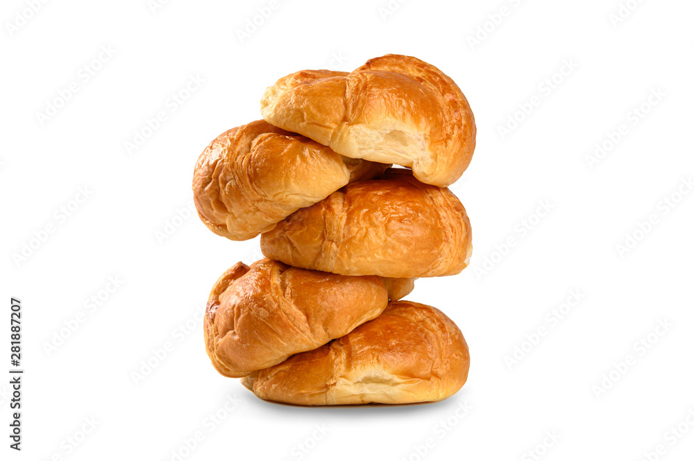 Stack of bread on white background