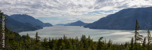 Beautiful Panoramic Canadian Landscape View during a cloudy summer day. Taken in Murrin Park near Squamish  North of Vancouver  BC  Canada.