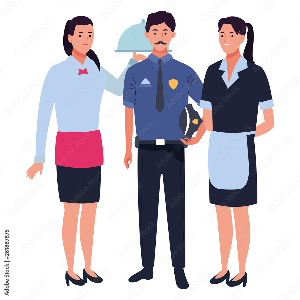 Professionals workers characters smiling cartoons Professionals workers characters smiling cartoons