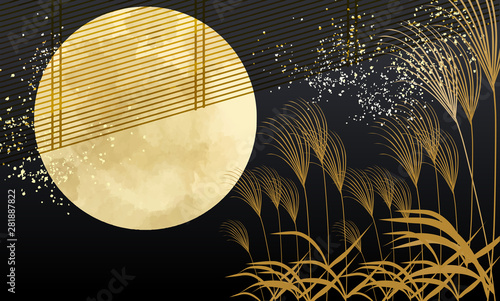 月　十五夜　月　スーパームーン　すすき　9月　10月　和風　日本　日本風　和柄　和風　和　星　夜空