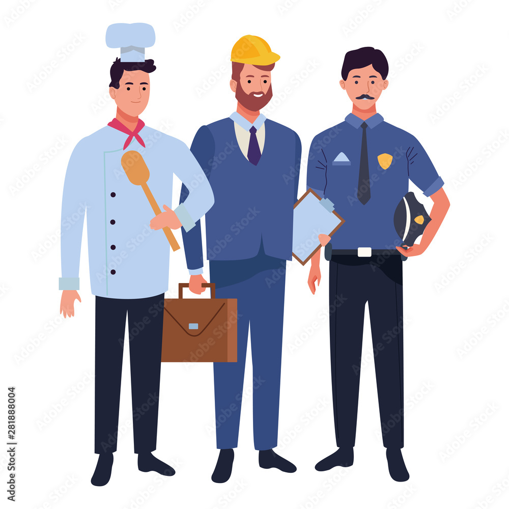 Professionals workers characters smiling cartoons Professionals workers characters smiling cartoons