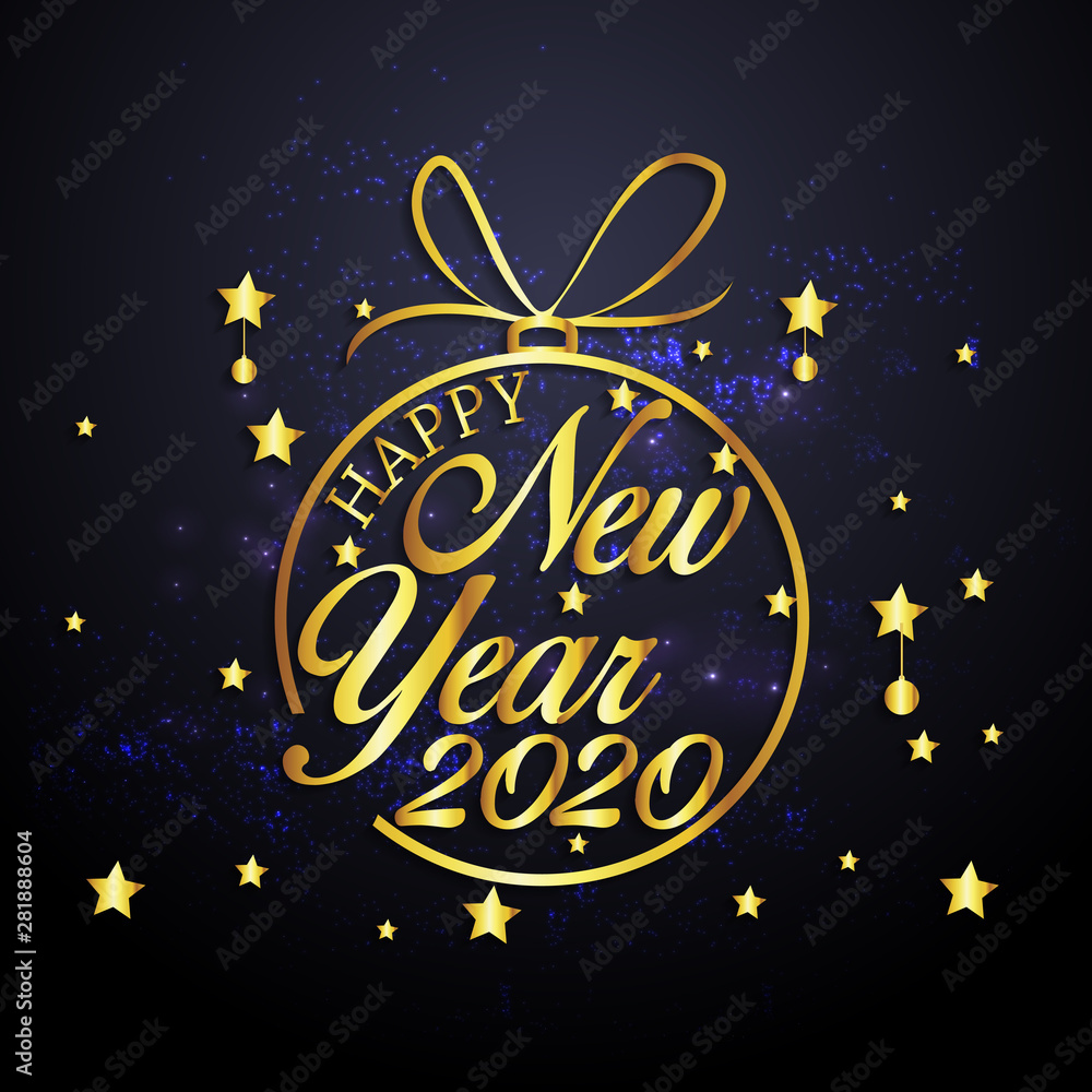 Happy New Year 2020. Lettering greeting inscription