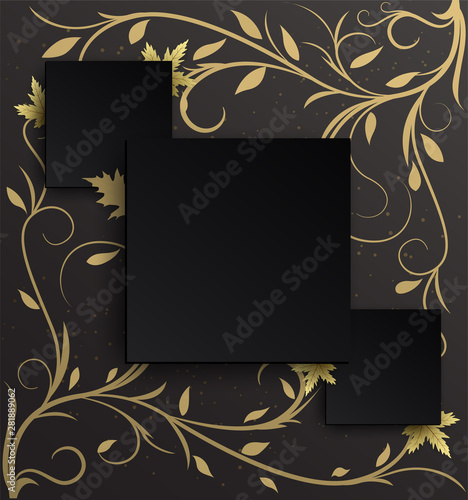 3 black frame background on golden ivy pattern With a black gradient background that looks premium.autumn
