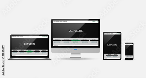 Realistic Computer, Laptop, Tablet and Mobile Phone with  Isolated. Set of Device Mockup. vector illustration