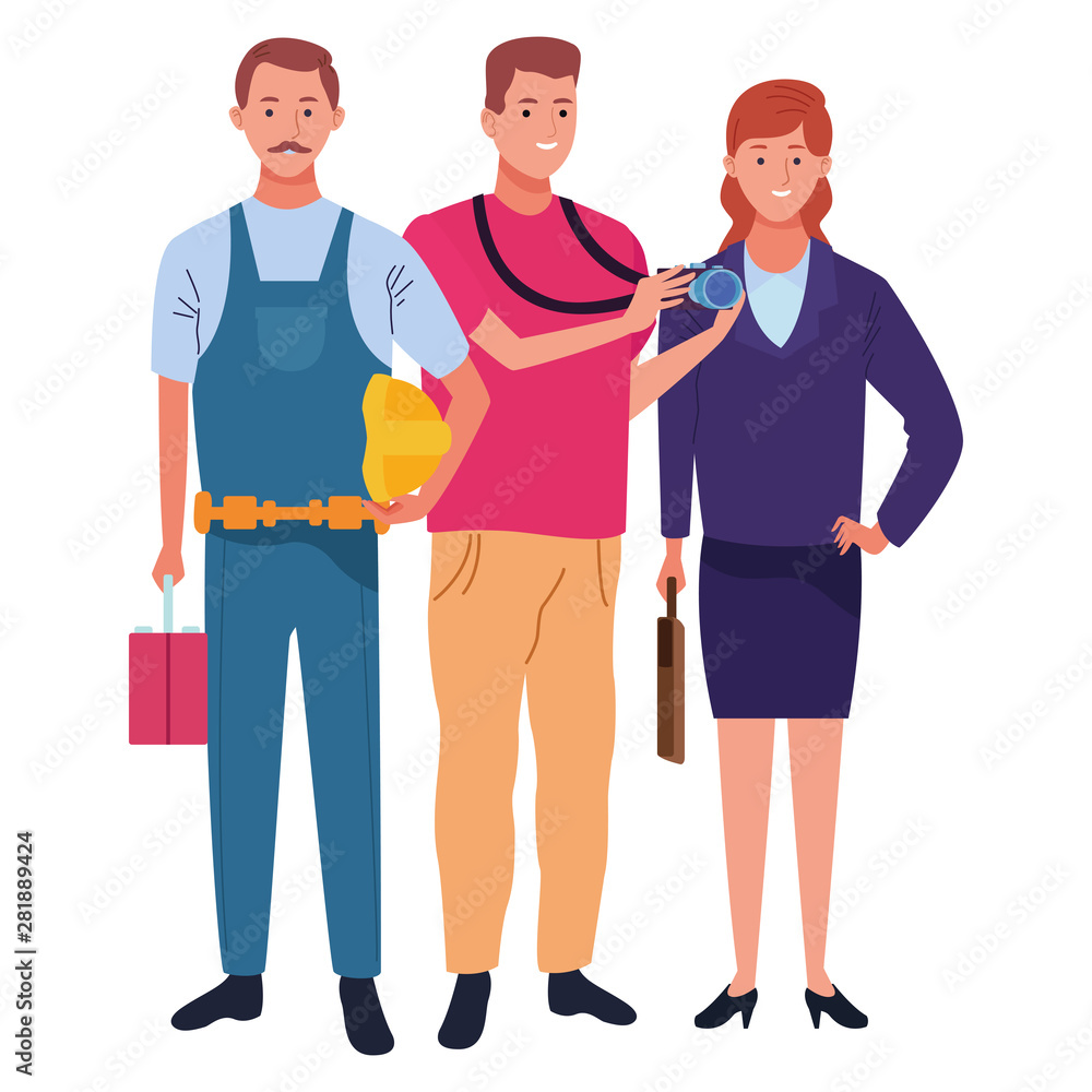 Professionals workers characters smiling cartoons Professionals workers characters smiling cartoons