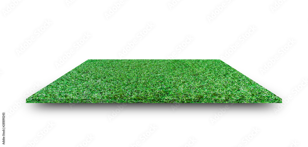 Naklejka Green grass field isolated on white background. with clipping path. For sport stadium background.