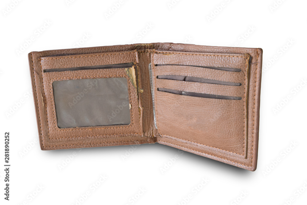 Old brown wallet isolated on white background. Old brown wallet isolated on white background.
