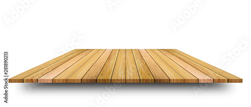 Empty top of wooden table or counter isolated on white background. For product display or design