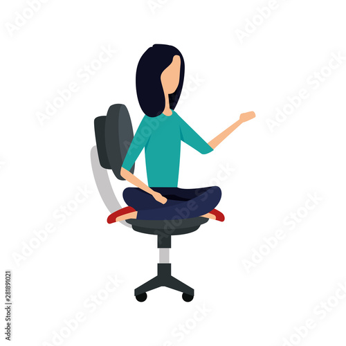 elegant businesswoman with lotus position in office chair