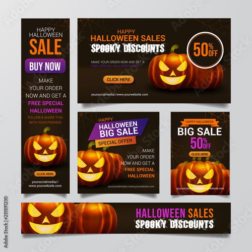 collection of happy halloween sale banner background vector