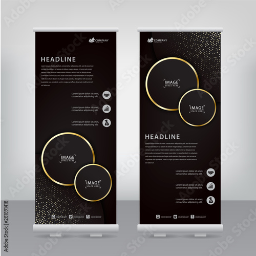 elegant flyer with gold striped circles and sparkling spots, vector illustrations