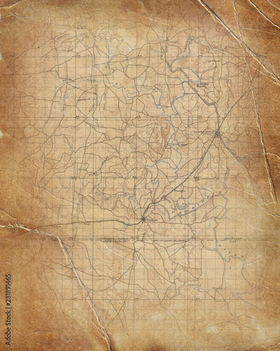 Topographic map. Aged paper effect. Old USA chart