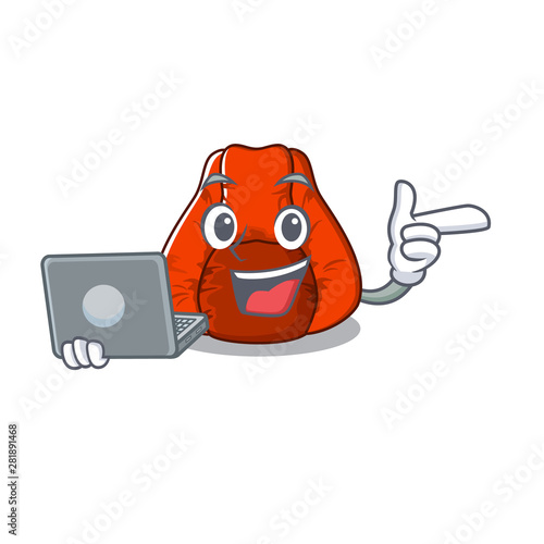 With laptop bean bag chair in cartoon shape