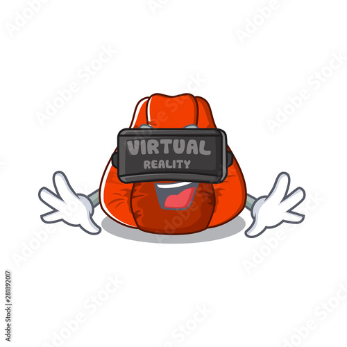 Virtual reality cartoon bean bag chair in yard