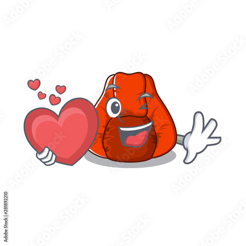 With heart bean bag chair isolated with mascot