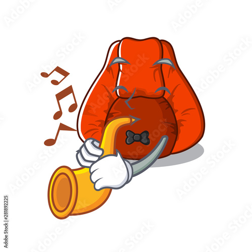 With trumpet bean bag chair isolated with mascot