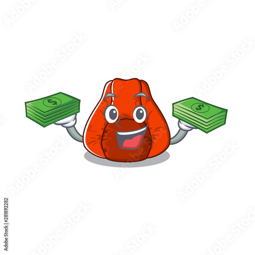 With money bag bean bag chair isolated with mascot