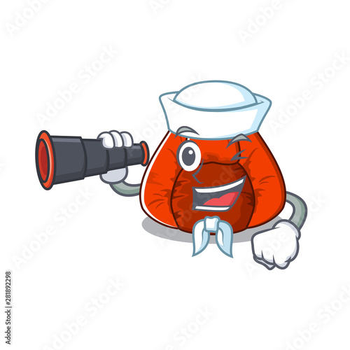 Sailor with binocular bean bag chair isolated with mascot