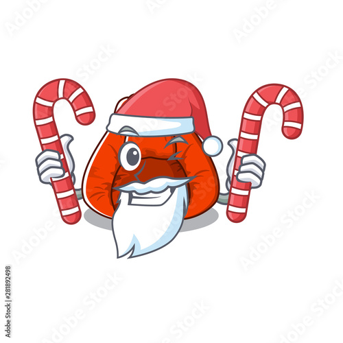 Santa with candy bean bag chair isolated with mascot