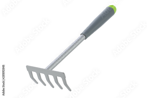 Long handle garden hand rake isolated on white with clipping path