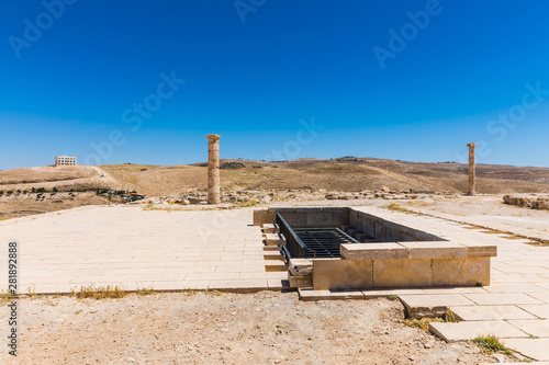 The ruined fortress on  top of Machaerus near the Dead Sea in Jordan. It is the location of the imprisonment and execution of John the Baptist.  photo