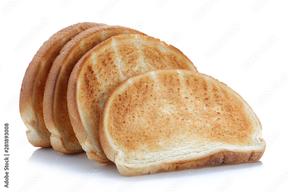 Four slices of toast isolated on white