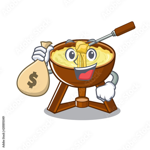 With money bag cheese fondue isolated in the character