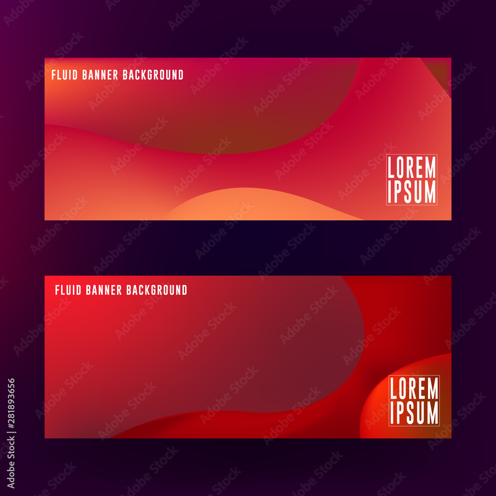 Fototapeta premium Fluid banner background design. Abstract liquid banner design with red, purple and blue color combination