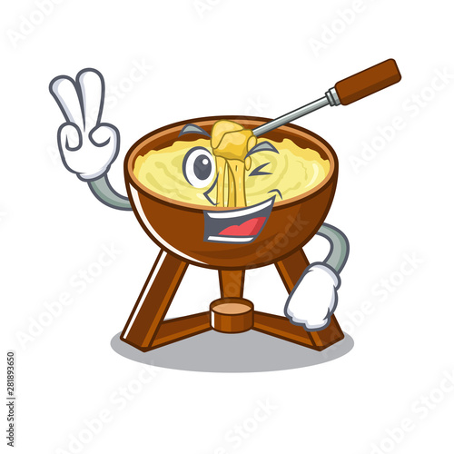Two finger cheese fondue with in mascot shape