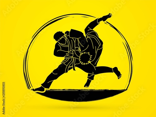 Judo sport action cartoon graphic vector.